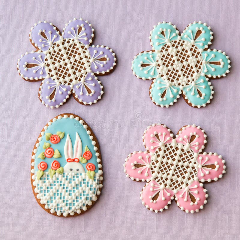 Home-baked and decorated Easter cookies stock photo