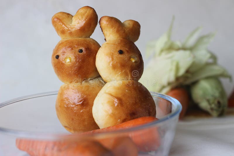 Home Baked Easter Bunny Bread Rolls. Buns Baked in the Shape of Bunny