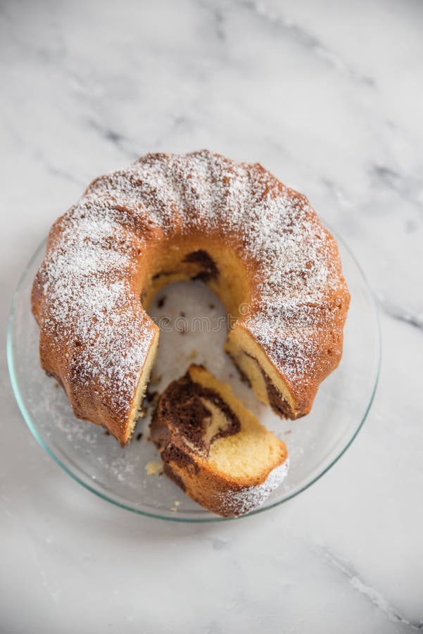 Home Baked Marble Bundt Cake on Stock Image Image of powdered, food