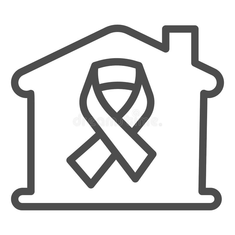 Home with cancer tape line icon, World cancer day concept, Family Health care and insurance sign on white background