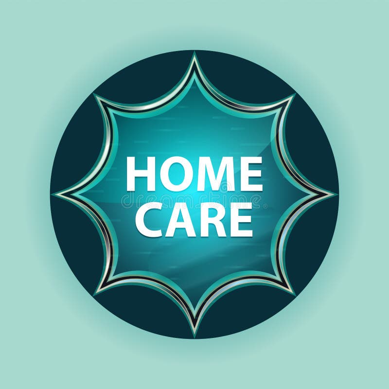 Home Care Magical Glassy Sunburst Blue Button Sky Blue Background Stock