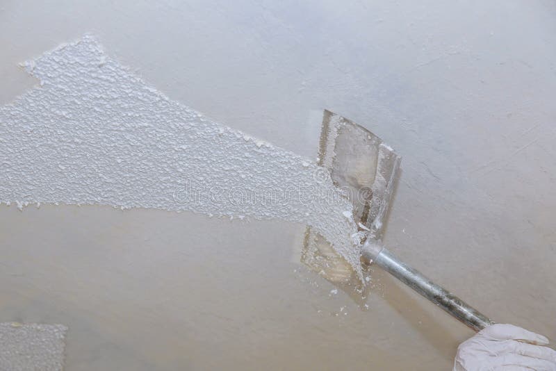 Home Ceiling Drywall Demolition Popcorn Ceiling Texture Stock