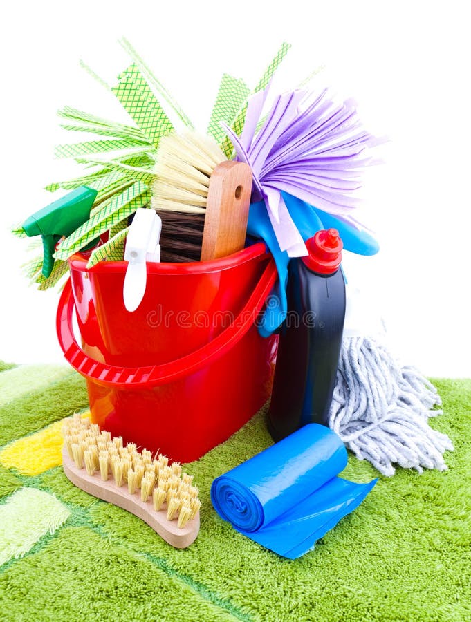 Isolated Cleaning Supplies Wet Bucket Stock Photo Image of glove