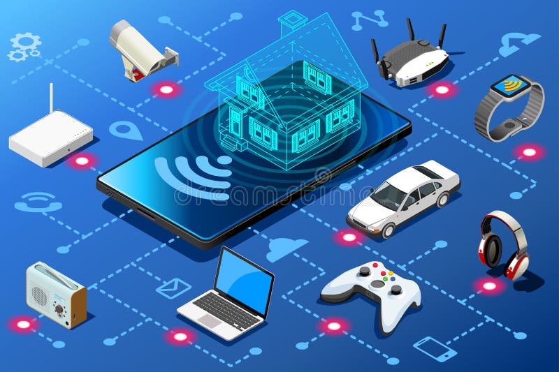 Home control panel on mobile device royalty free illustration