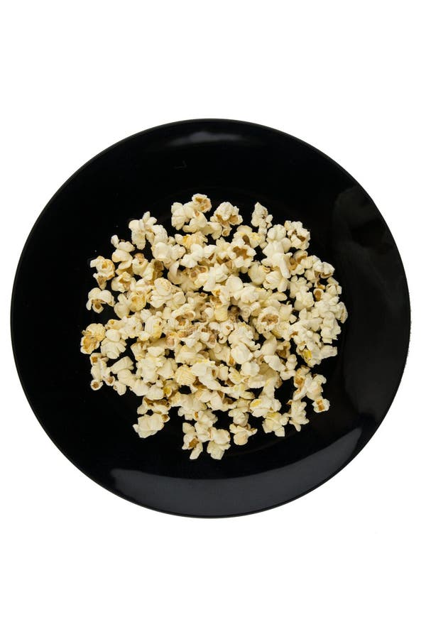 Homecooked in the Microwave the Popcorn in a Black Bowl Isolated on