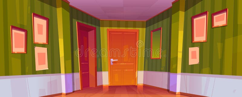 Home corridor interior with closed doors to rooms