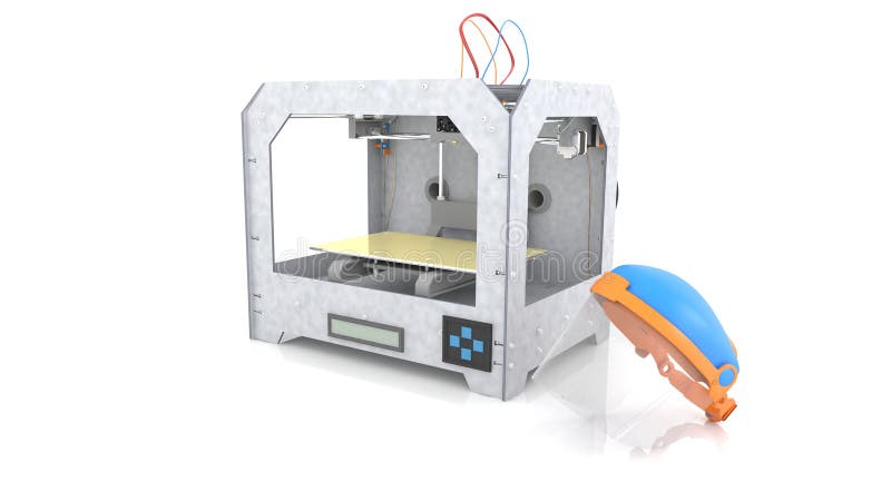 Home 3d printer and face shield royalty free illustration