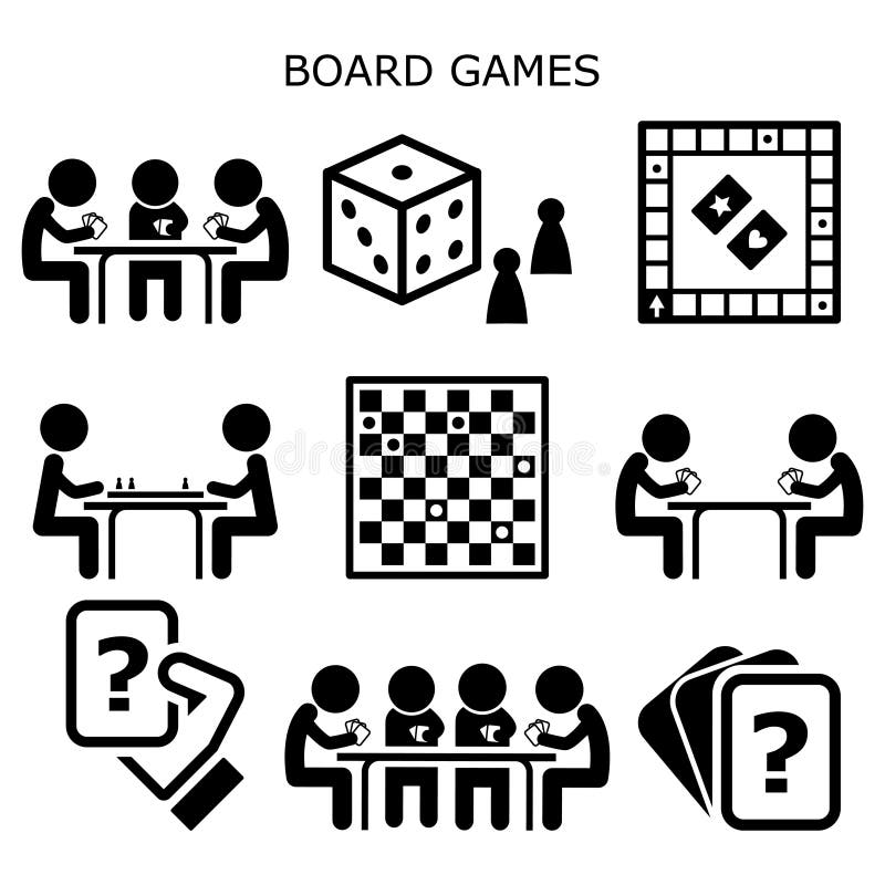 Board Games, People Playing Cards and Chess or Draughts at the Table Vector Icons Set, Fun Activity while Staying at Home with Fri Stock Illustration - Illustration of entertainment, icon: 178171072
