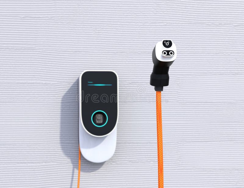 Home EV Charging Station on the Wall. Power Supply for Electric Car