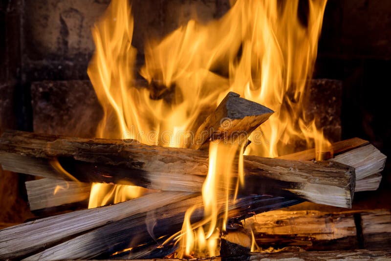 Home Fire Burning in Brick Fireplace Stock Image Image of burning