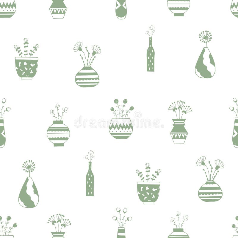 Home flowers in pots with green patterns stock illustration Home flowers in pots with green patterns stock illustration