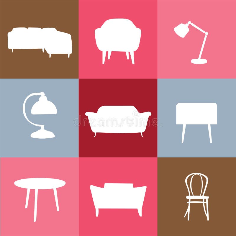 Vector interior design illustration. furniture icons. logo.