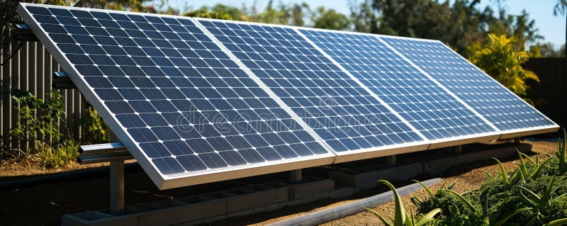 Solar panel installation in a home garden royalty free stock image