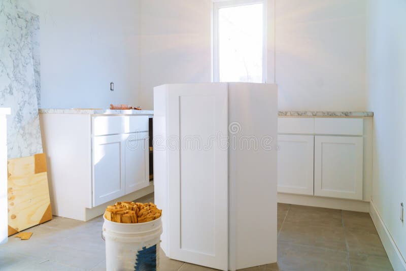 Home Improvement Kitchen Remodel view installed in a new kitchen stock images