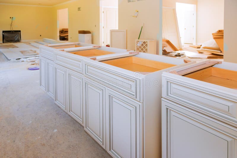 Home improvement kitchen view installed in a new kitchen cabinet royalty free stock photos