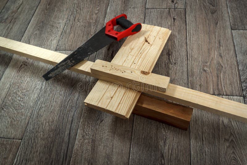 Home Improvement Process, Saw and Timber on Wooden Floor Stock Photo Image of equipment