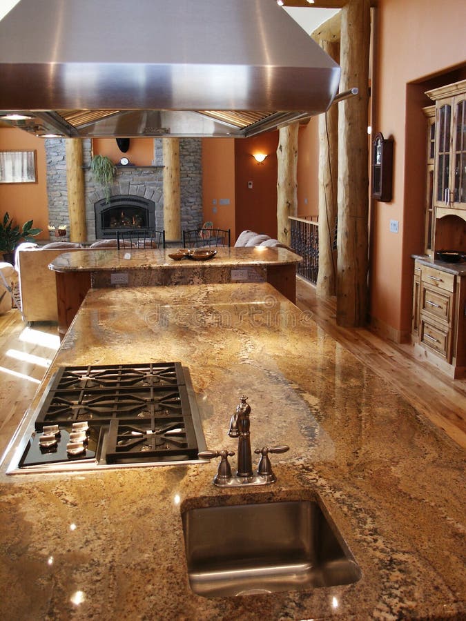Die Küche Bereich Edelstahl gerät, installation installation a Granit Schalter bretter.
