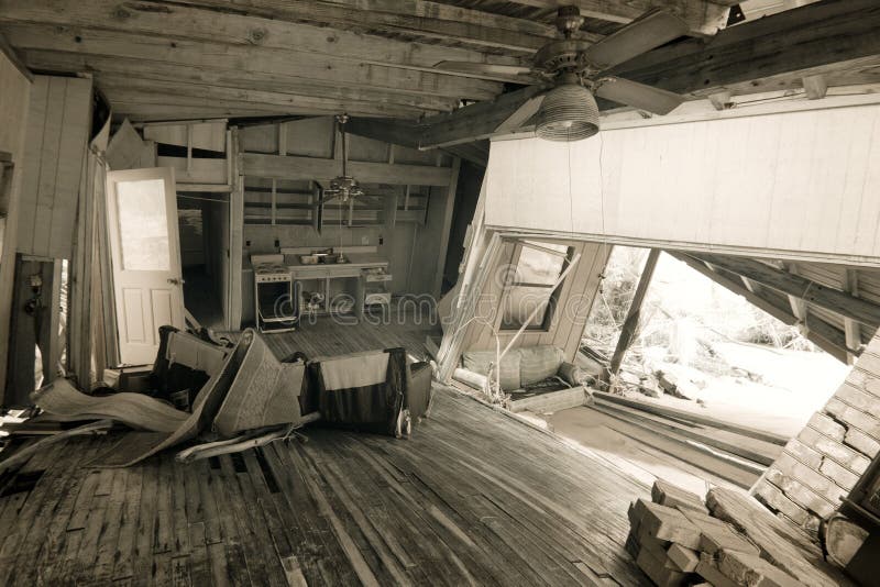 Home interior after natural disaster stock images