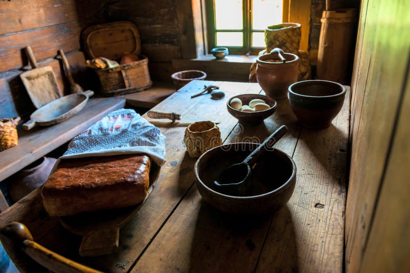 Home kitchen interior in the Middle Ages