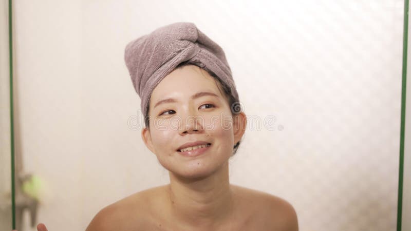 Young Beautiful And Happy Asian Chinese Woman With Head Wrapped In 