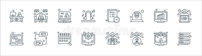 Home line icons. linear set. quality vector line set such as database, i stay at home, computer, communication, bar chart royalty free illustration