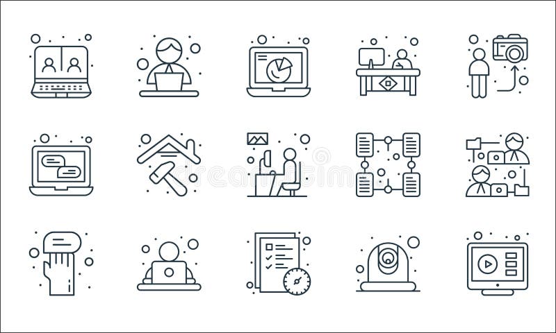 Home line icons. linear set. quality vector line set such as video player, task, feedback, webcam, office worker, communication stock illustration