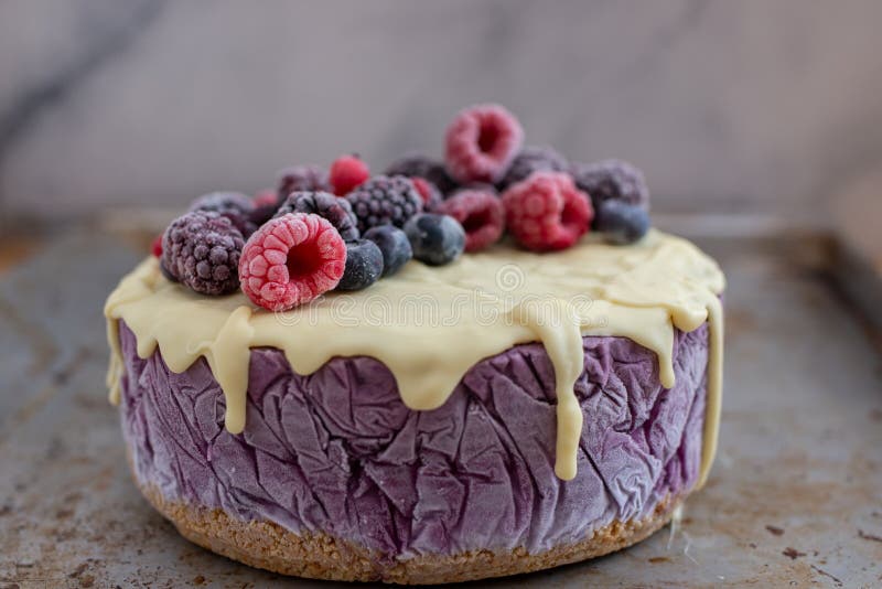 Home Made Blueberry Ice Cream Cake with White Chocolate Frosting Stock ...