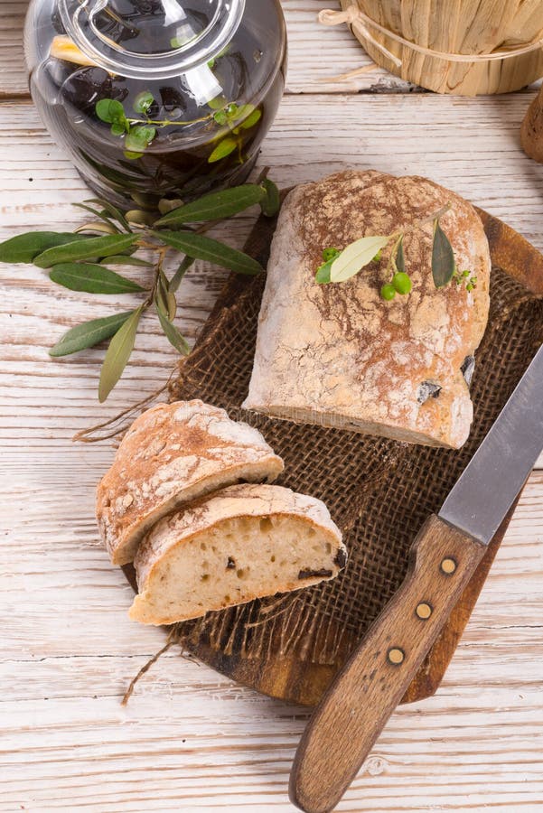 Home-made olive ciabatta stock image. Image of lunch - 41177329