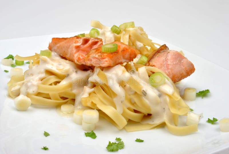 Home Made Pasta with Grilled Salmon Stock Photo Image of cuisine