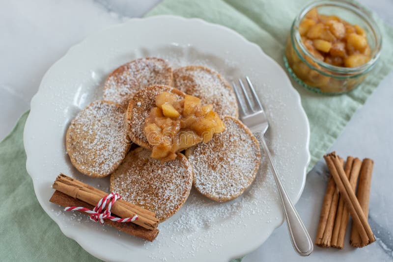 Home Made Sweet Pancakes with Apples for Breakfast Stock Image Image