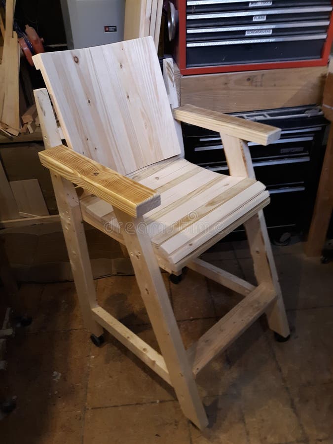 Home Made Work Shop Wood Chair on Wheels Stock Photo Image of work