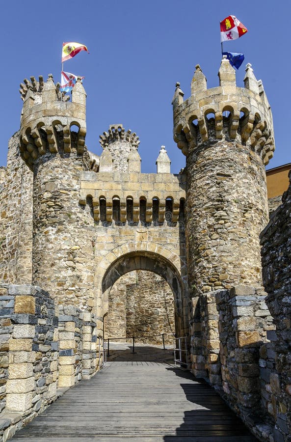 Home or main entrance of Templar castle in Ponferrada, Spain stock photography Home or main entrance of Templar castle in Ponferrada, Spain stock photography