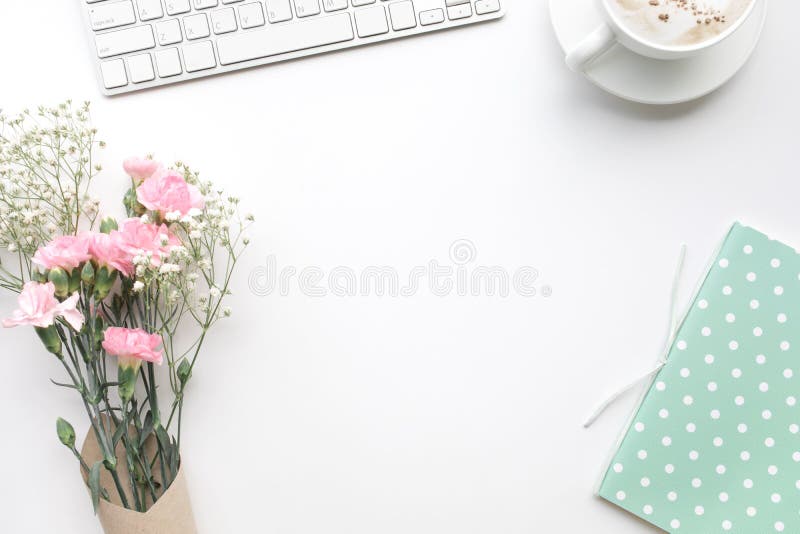 Home Office Desk Table with Notepad,flower Stock Image Image of flat, blog