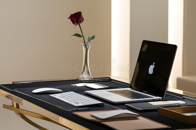 Home Office Setup with Laptop on Table royalty free illustration