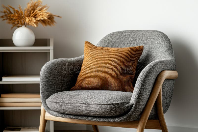 Home reading space, a comfy reading corner in a scandinavian living space, filled with soft fabrics and an open bookcase royalty free stock photos