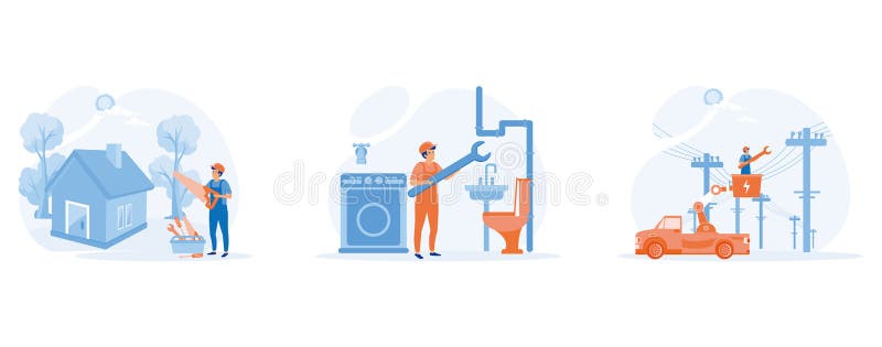 Home renovation concept. Carpenter, plumber and electrician services stock illustration