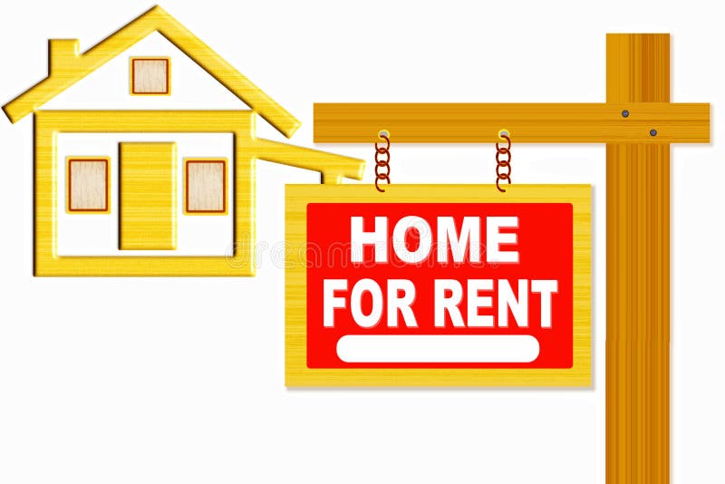 Home for Rent Sign Board with Post and Home Icon Design Stock