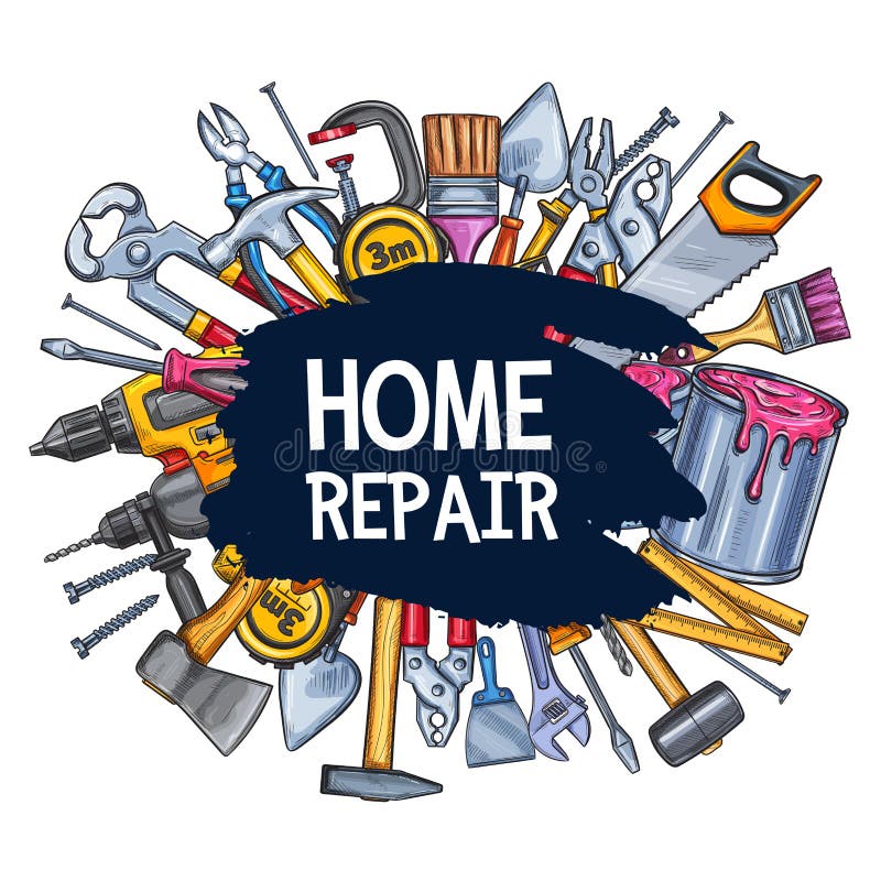 Home repair work tools sketch vector poster vector illustration