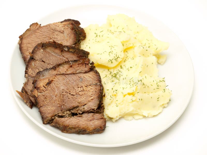 Home Roast Beef Slices With Mashed Potatoes Royalty Free Stock Images