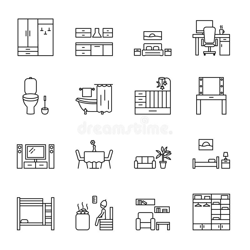 different rooms in a house clipart outline