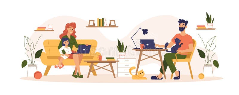Home Routine and Work Freelance, Home Office Stock Vector - Illustration of  background, laptop: 190196802, image size:1600x640