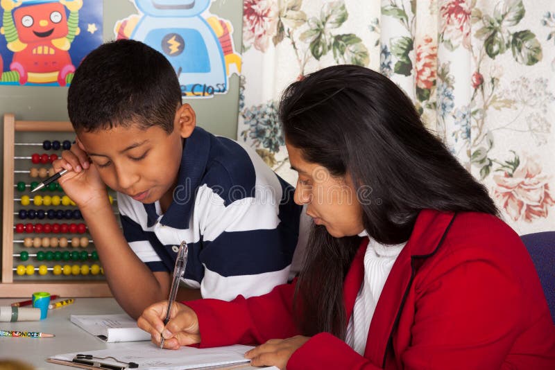 Home School Teacher with Young Student Stock Photo Image of teacher