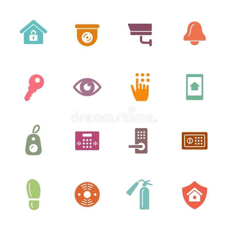 Home security colourful vector icon set