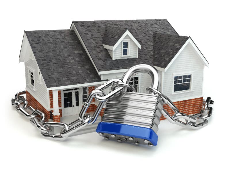 Home Security Concept. House with Lock and Chain Stock Illustration -  Illustration of model, burglar: 59273794