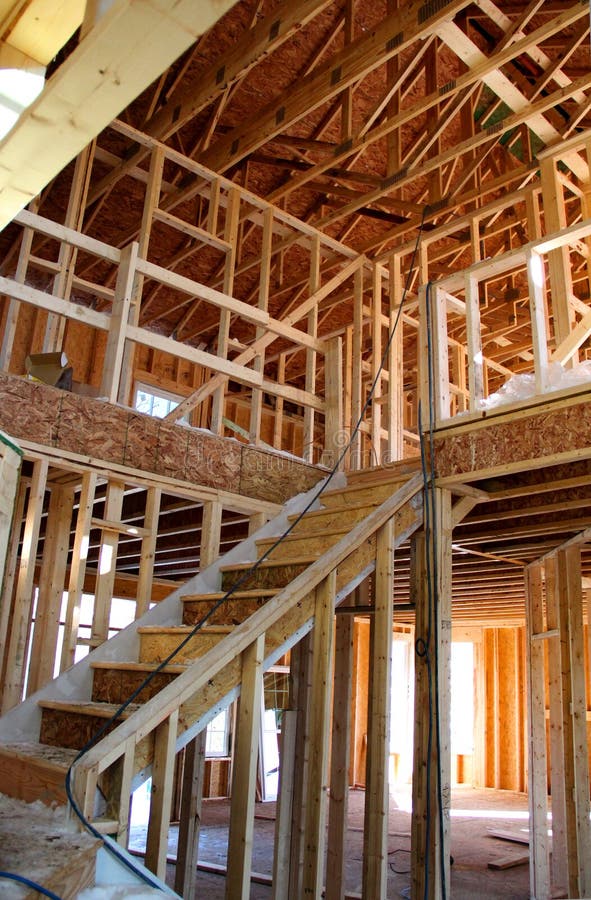 Home staircase wood frame construction site. stock photography