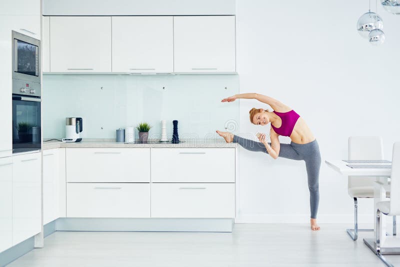 In-Home Stretching Workout stock photos In-Home Stretching Workout stock photos