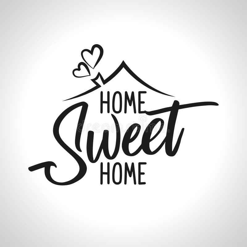 Home Sweet Home - Typography poster. Handmade lettering print. Vector vintage illustration with house hood and lovely heart and incense chimney.