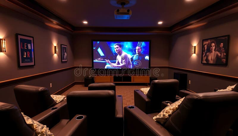 Home Theatre con videogiochi ed esperienza cinematografica Stock Photo Generative AI illustrazione vettoriale