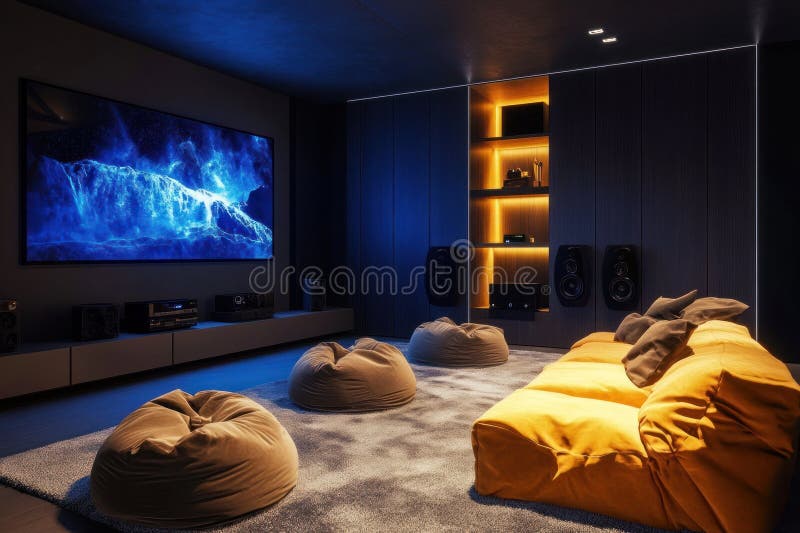 Home Theatre moderno con cucitura e intrattenimento di alta qualità illustrazione di stock