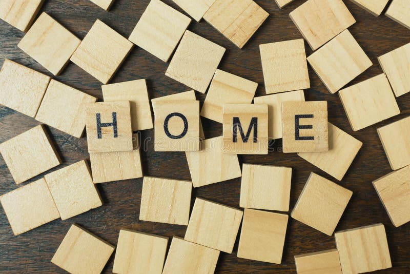 Home Word on Wood Plate Abstract Background. Stock Photo Image of